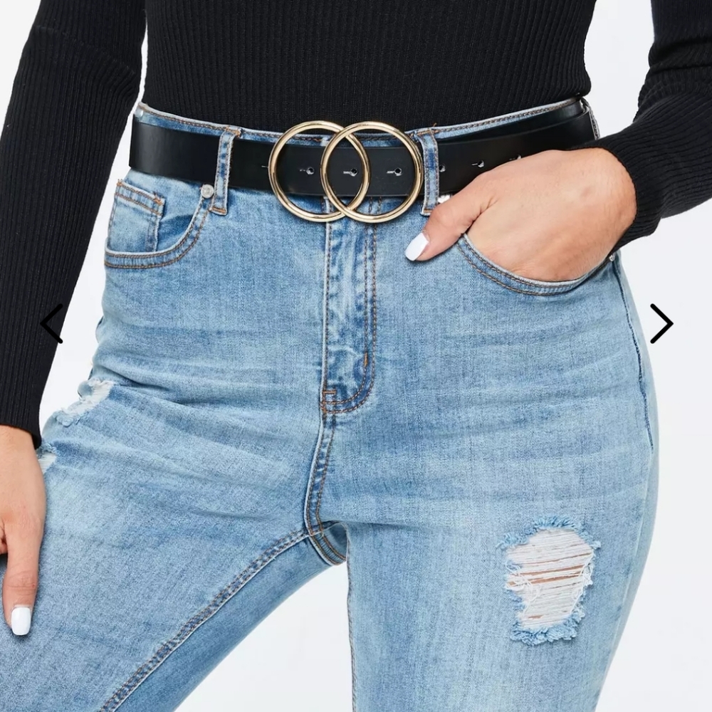 black double ring pu belt